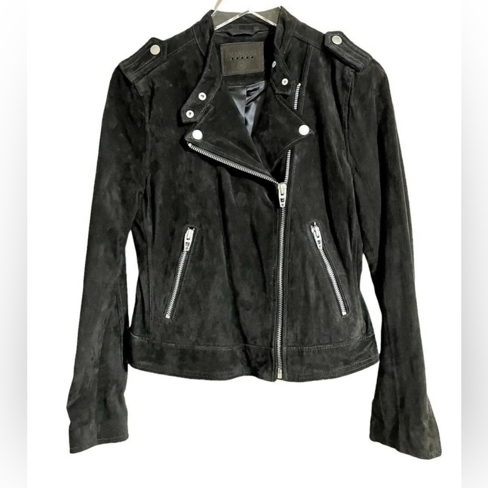 SL8 women’s leather moto black gray biker jacket M L61-14